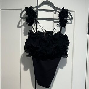 Elegant Black Ruffled Bodysuit